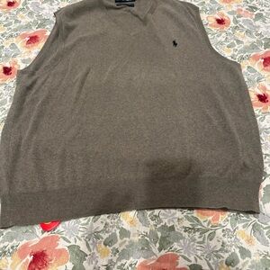 Vintage Polo Ralph Lauren Pima Cotton Sweater Vest Mens XL Gray V Neck Classic